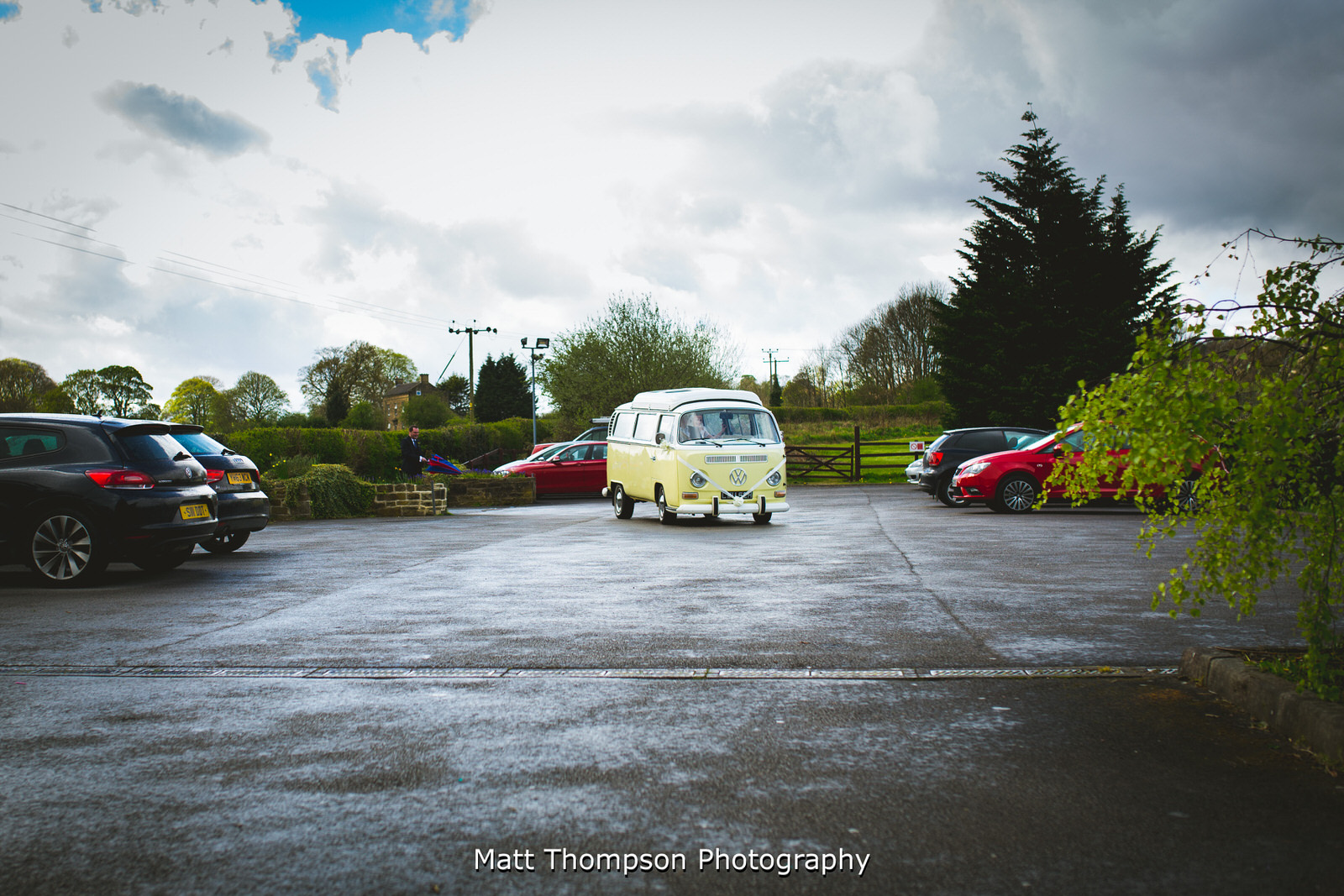 wedding car arriving at venue