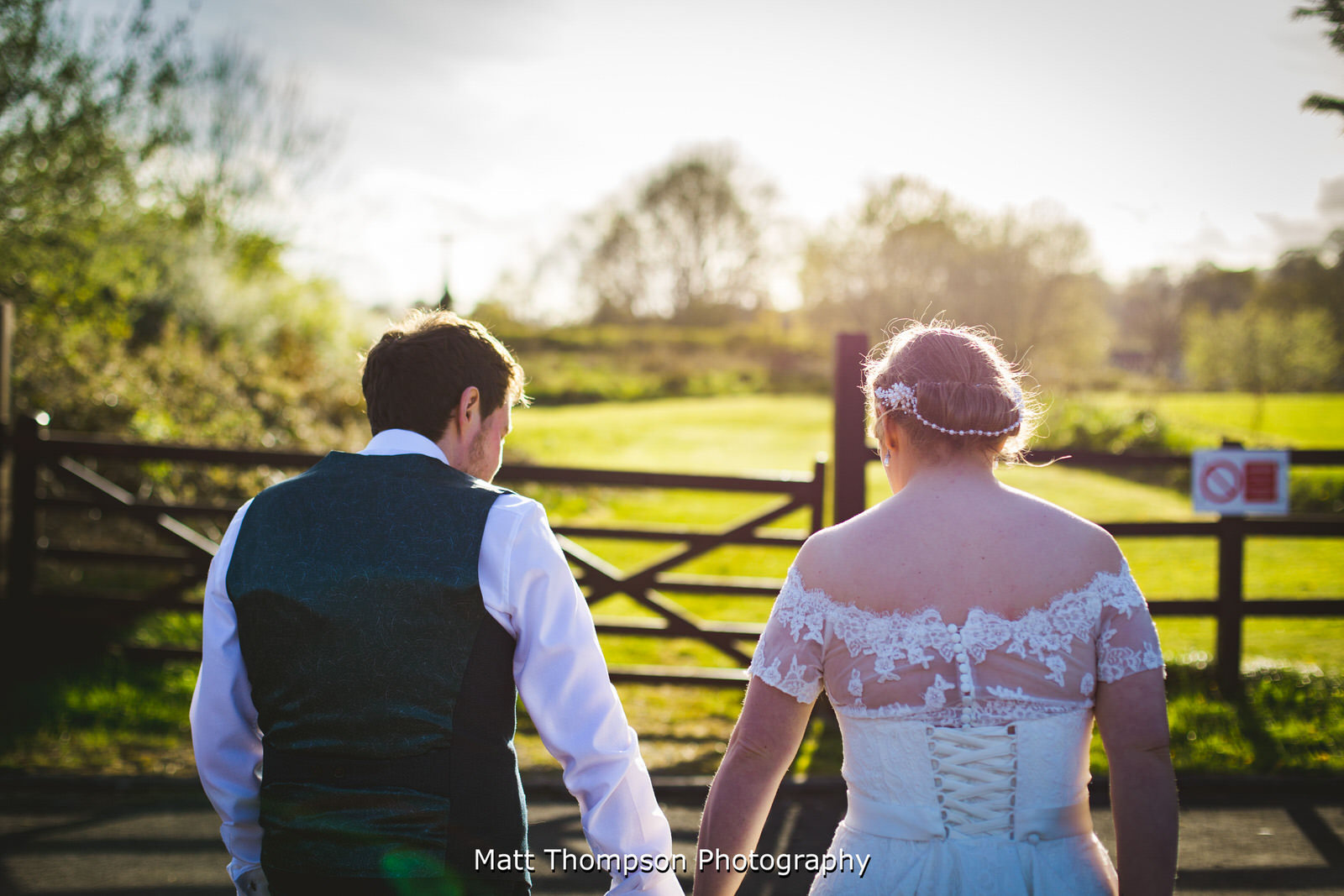 bride and groom walking together