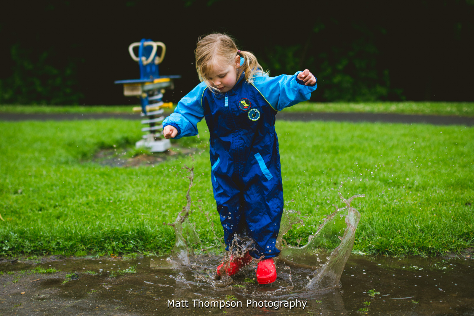 photographing jumping in puddles