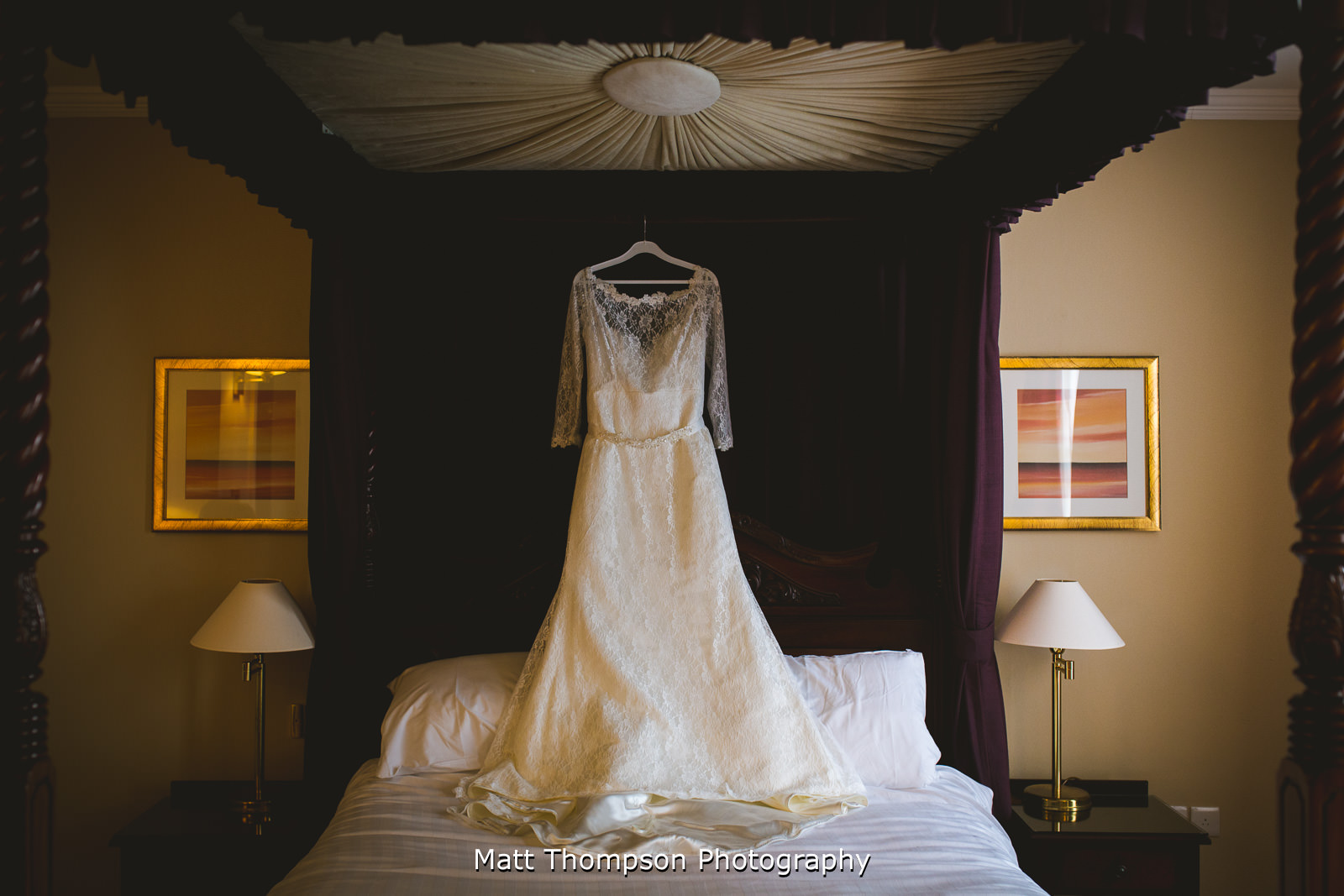 wedding dress four poster bed