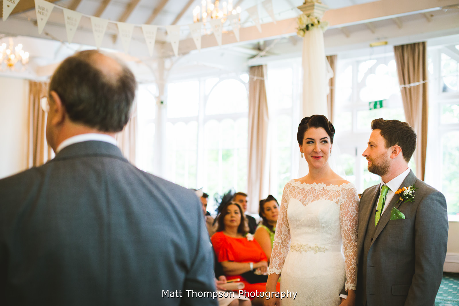 bride and groom looking at each other