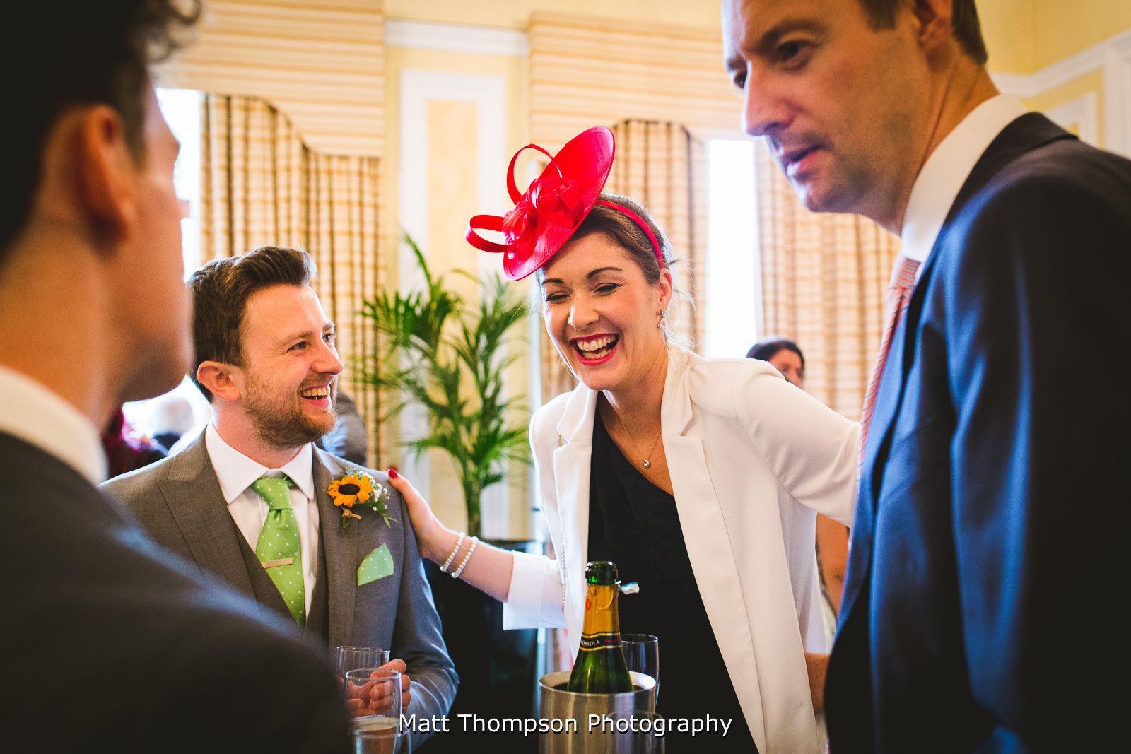 wedding guests laughing at the old swan