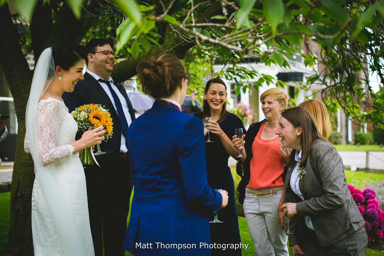 guests laughing at the old swan