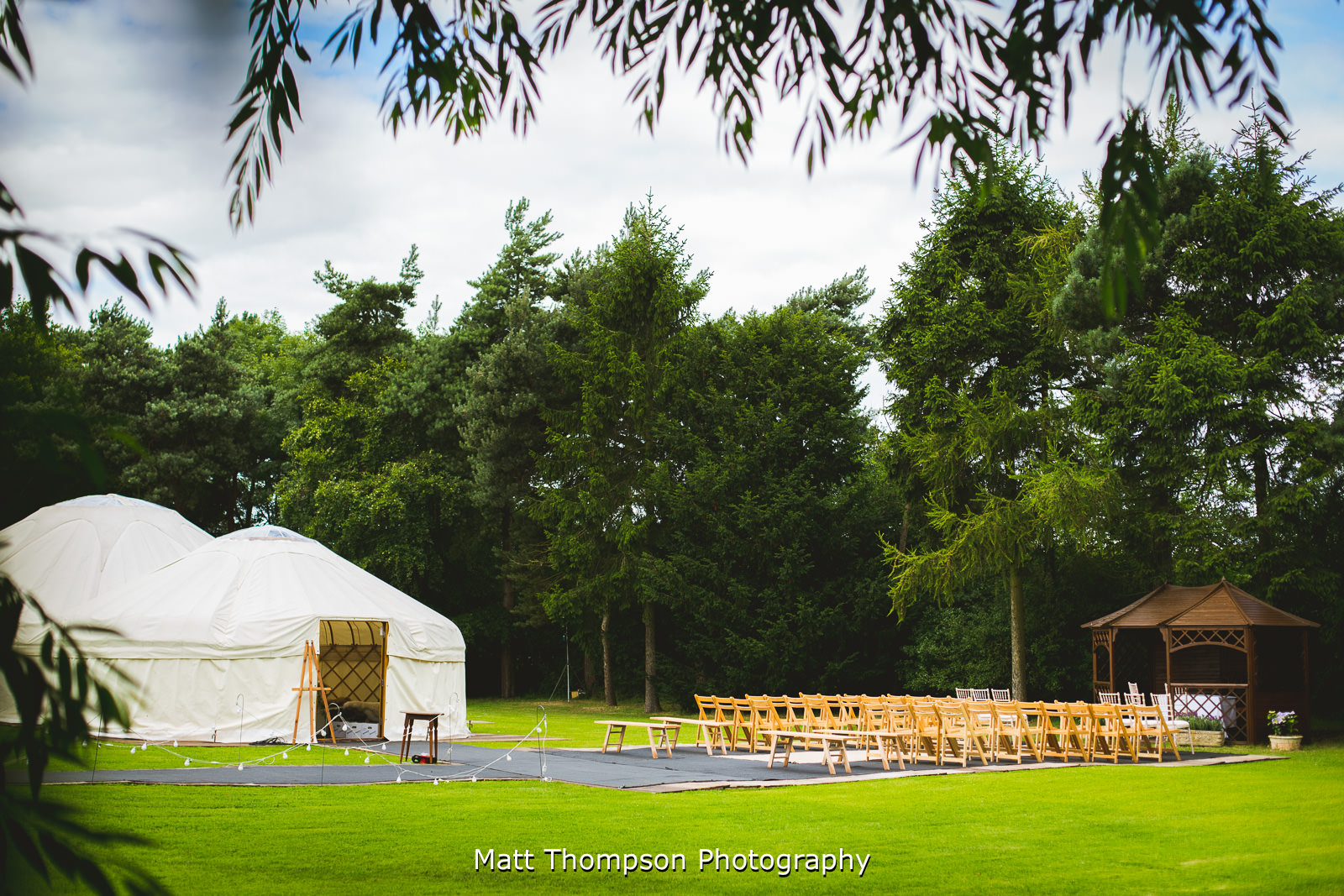yurt and outdoor ceremony area