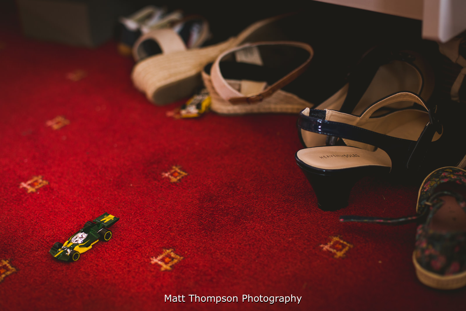 toy car and wedding shoes