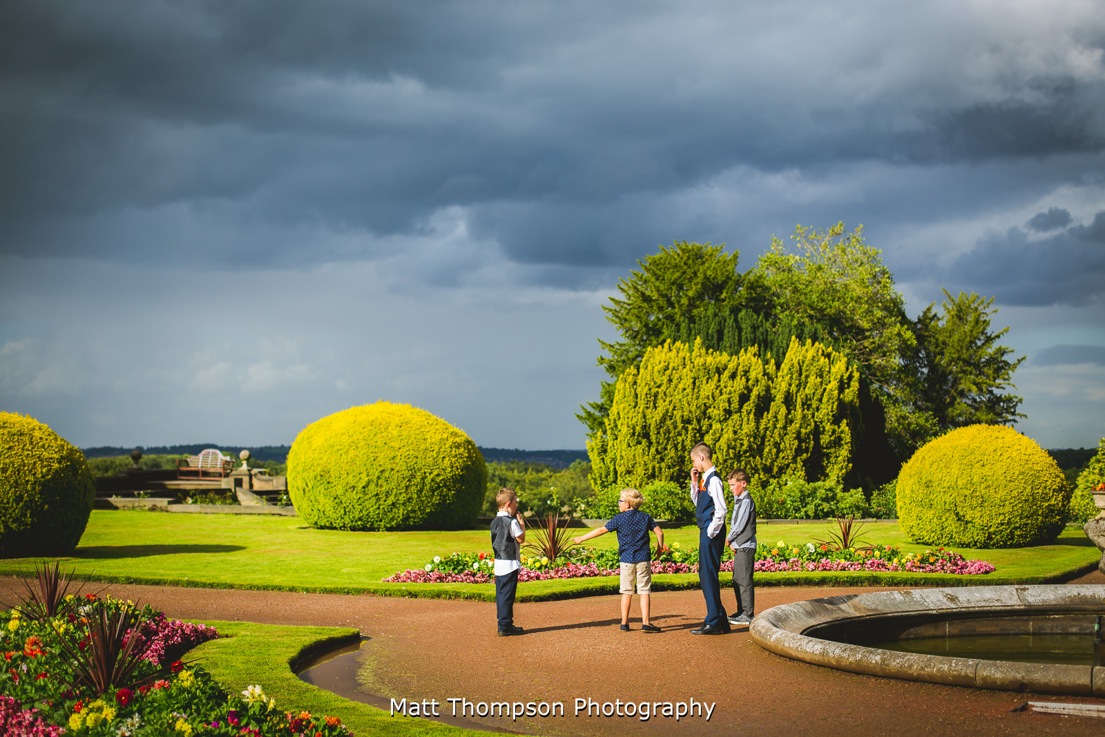 wedding guests in the sun at wortley hall