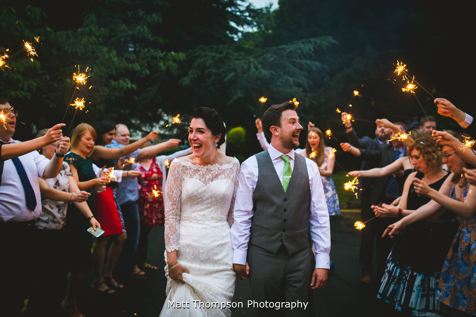 bride and groom sparkler exit