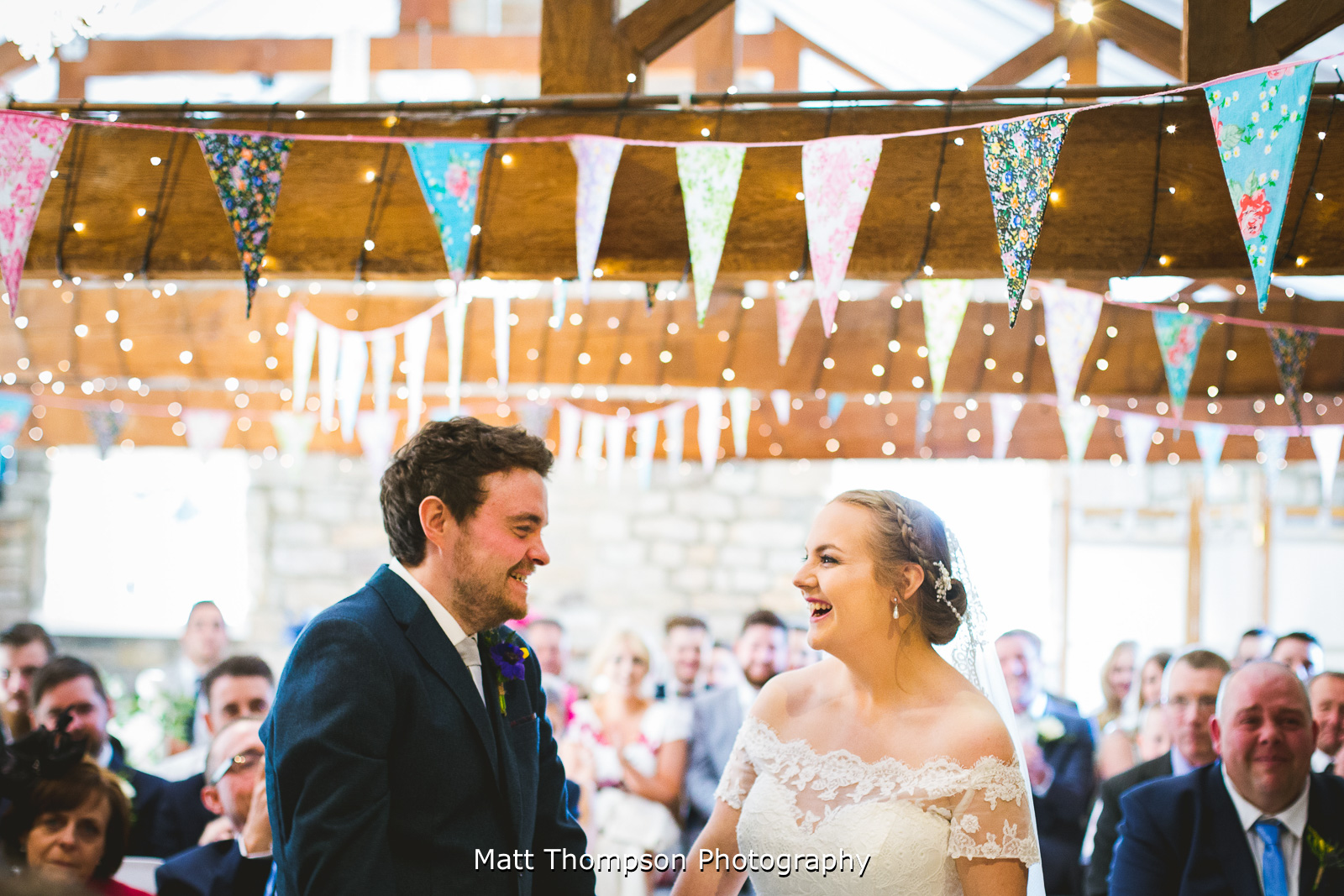 barn wedding with bunting