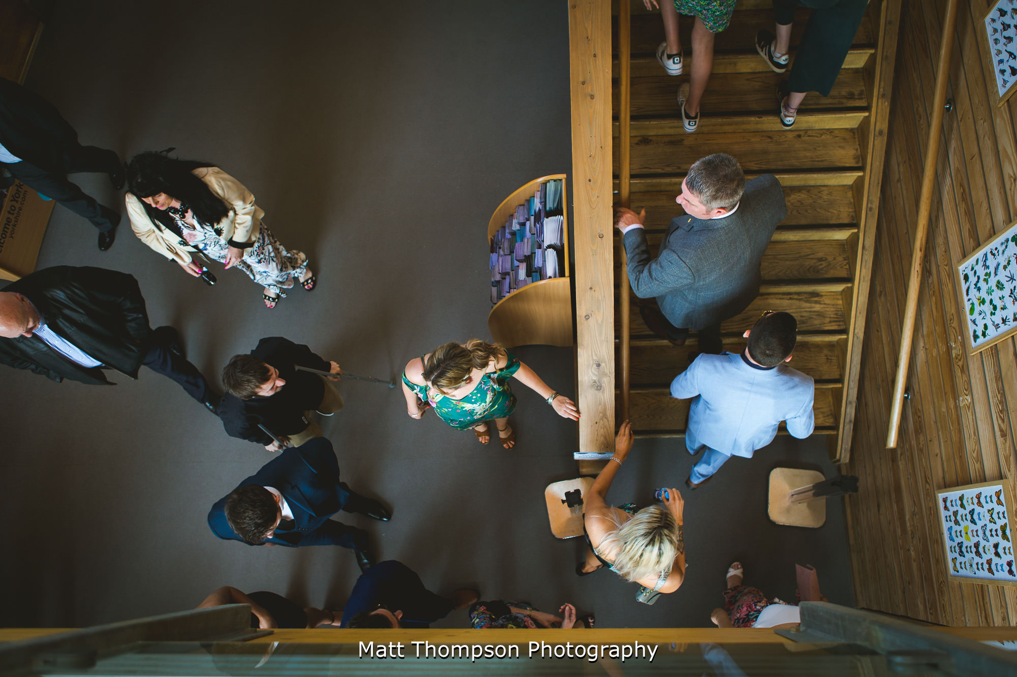wedding guests at dalby forest visitors centre