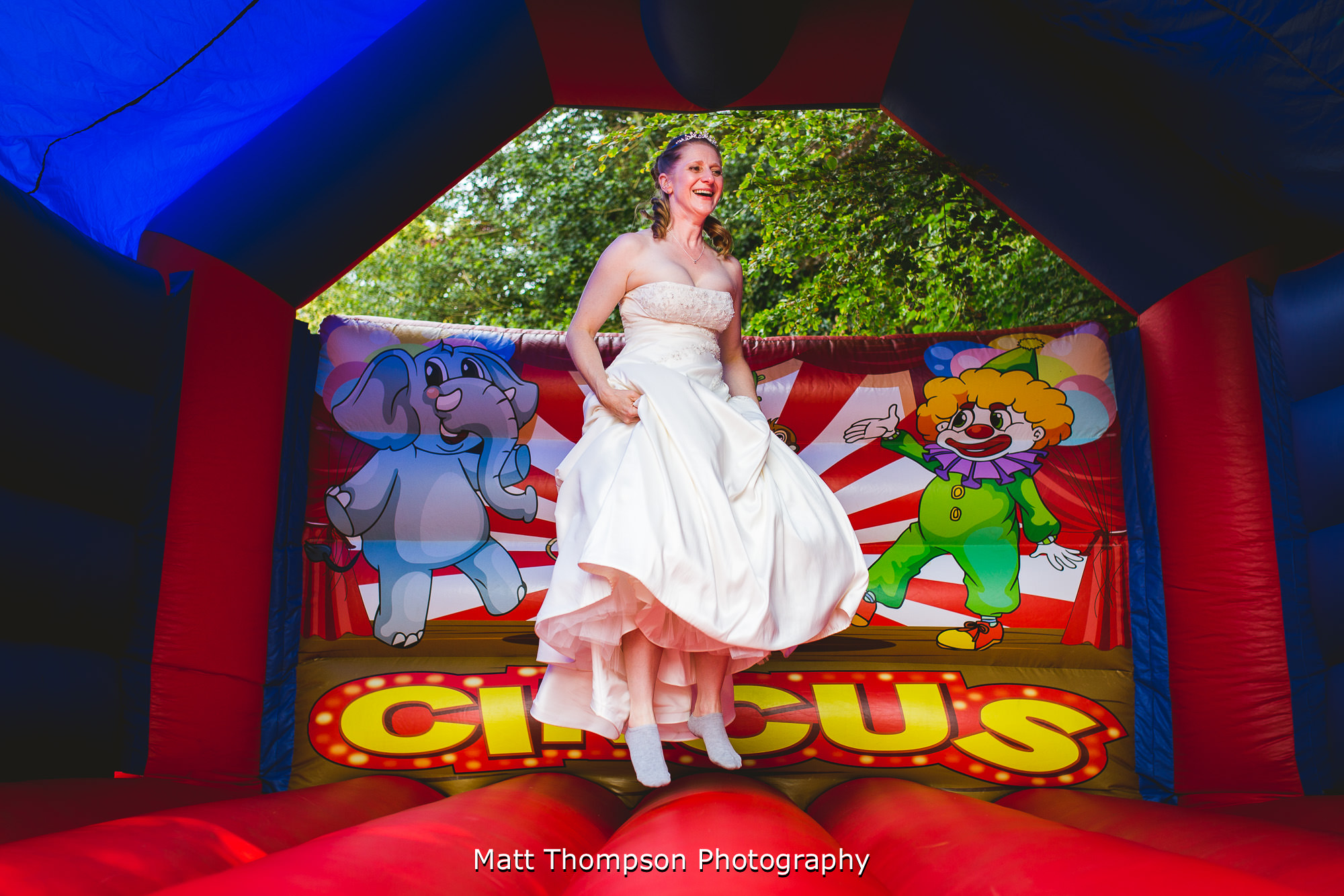 bride and bouncy castle