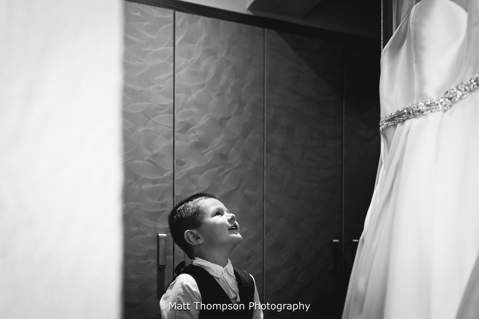 looking at the wedding dress