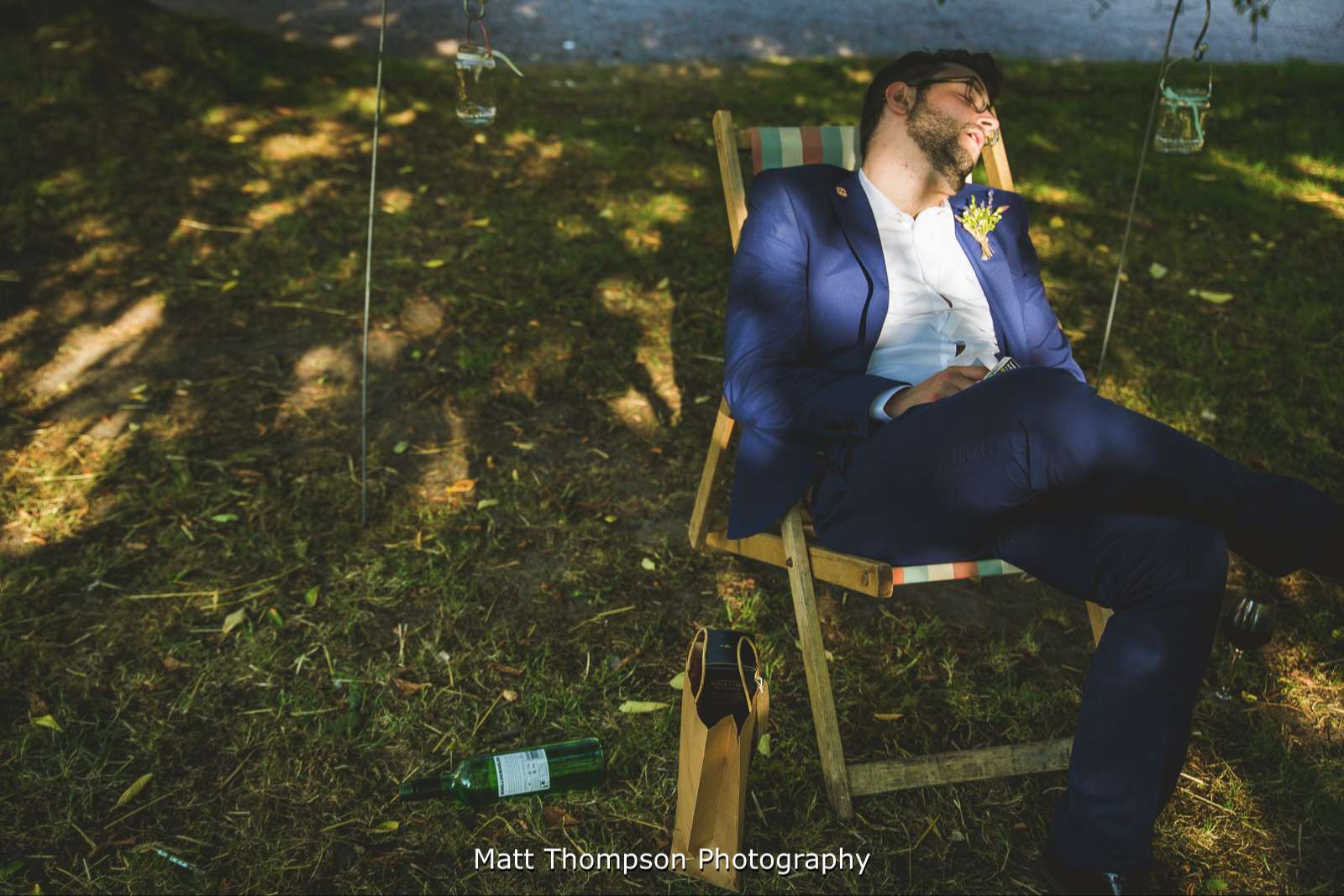 Drunk wedding guest asleep