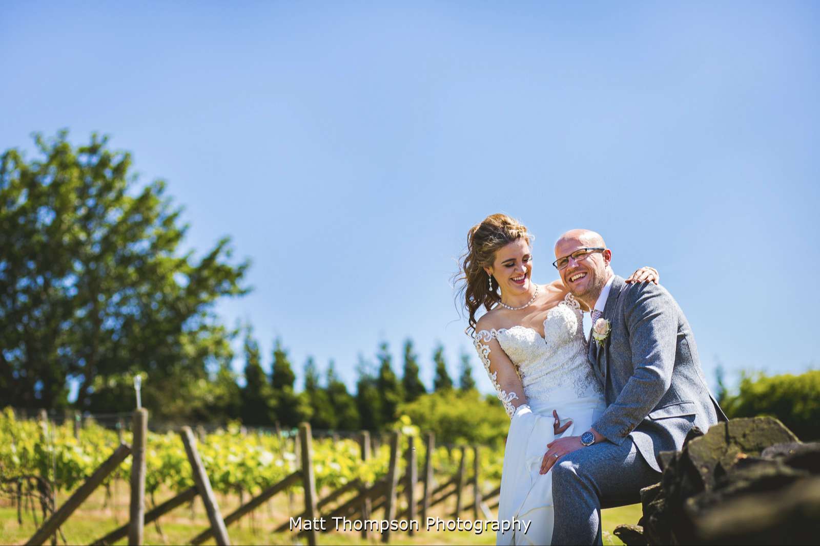 Bride and groom sitting