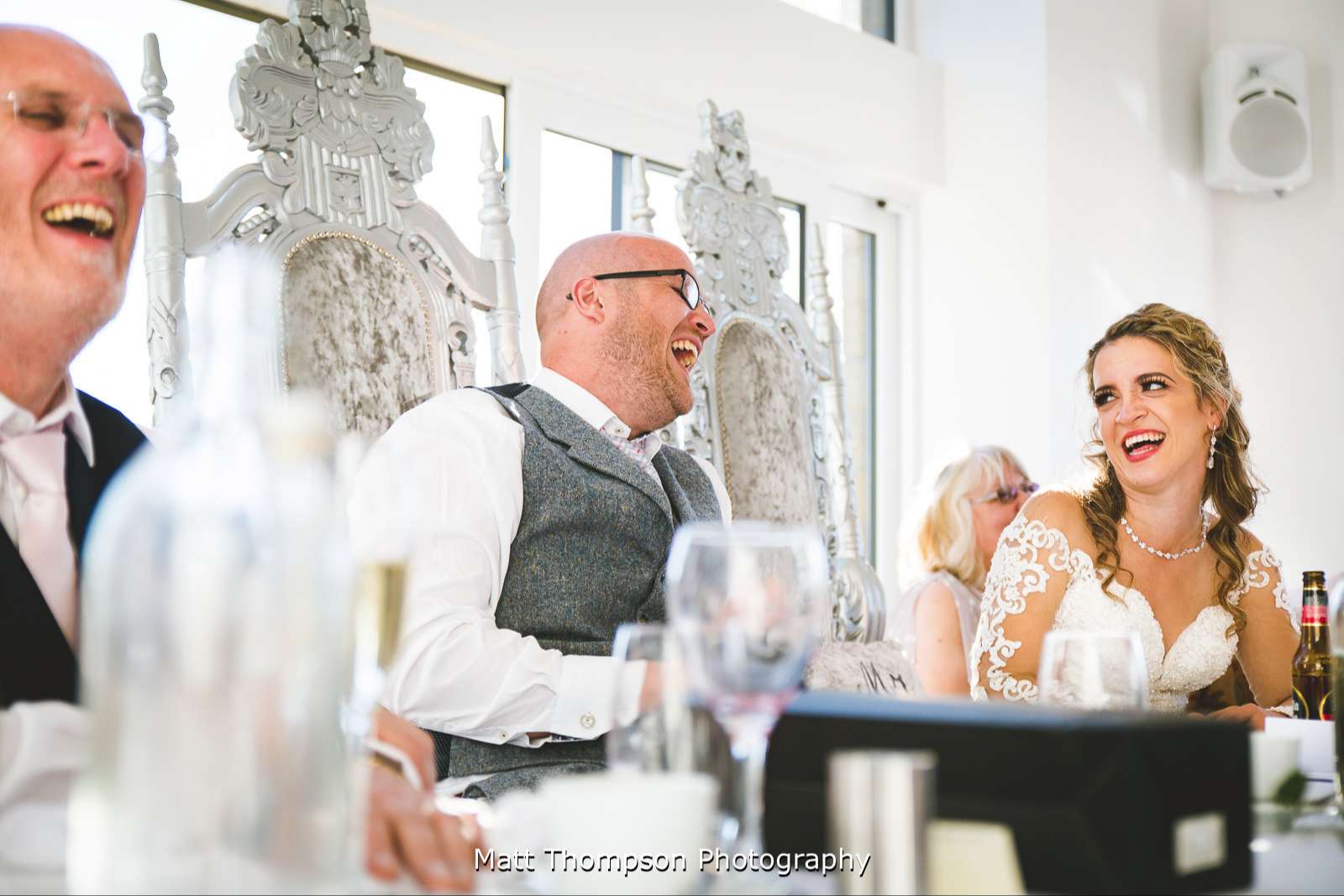 Laughing during wedding speeches