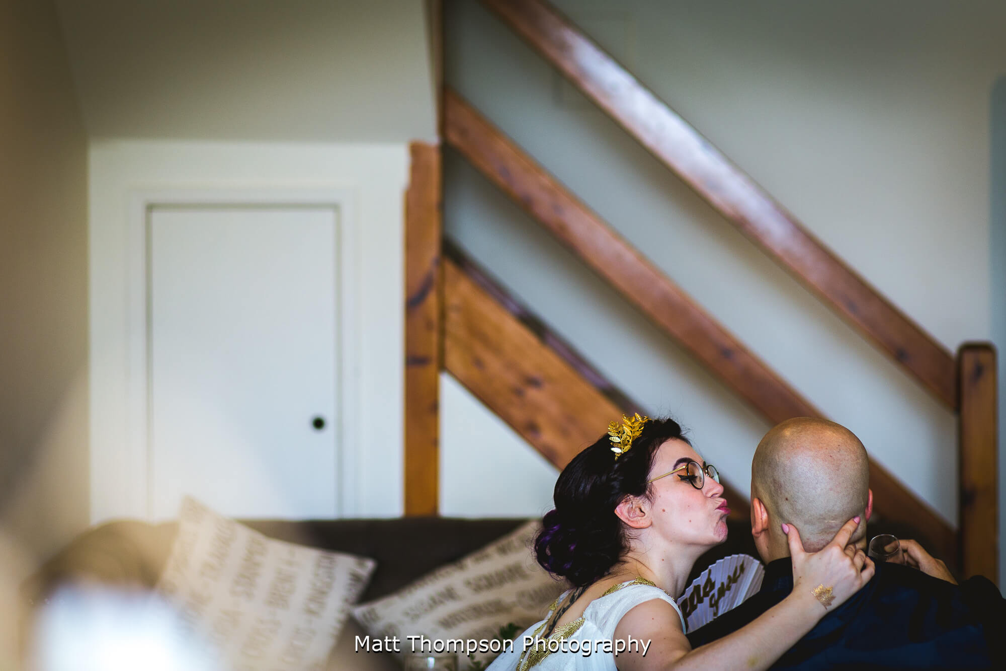 Bride giving kisses