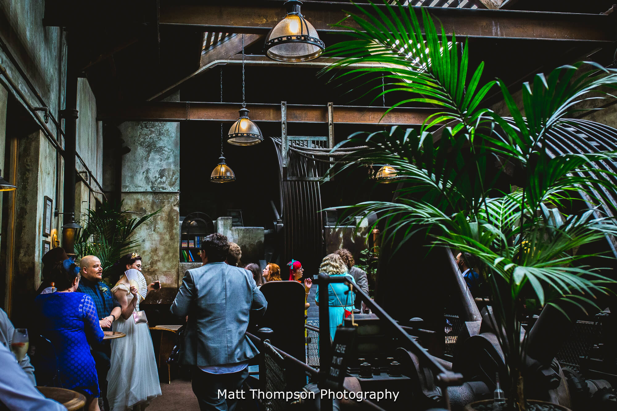 Wedding guests in the weaving shed