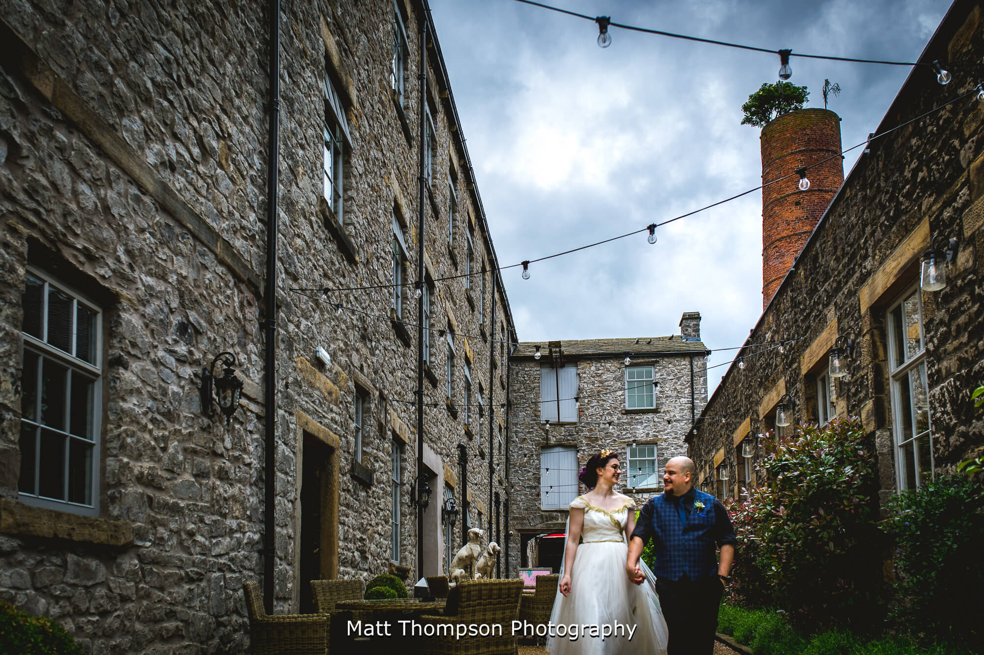 Bride and groom walking