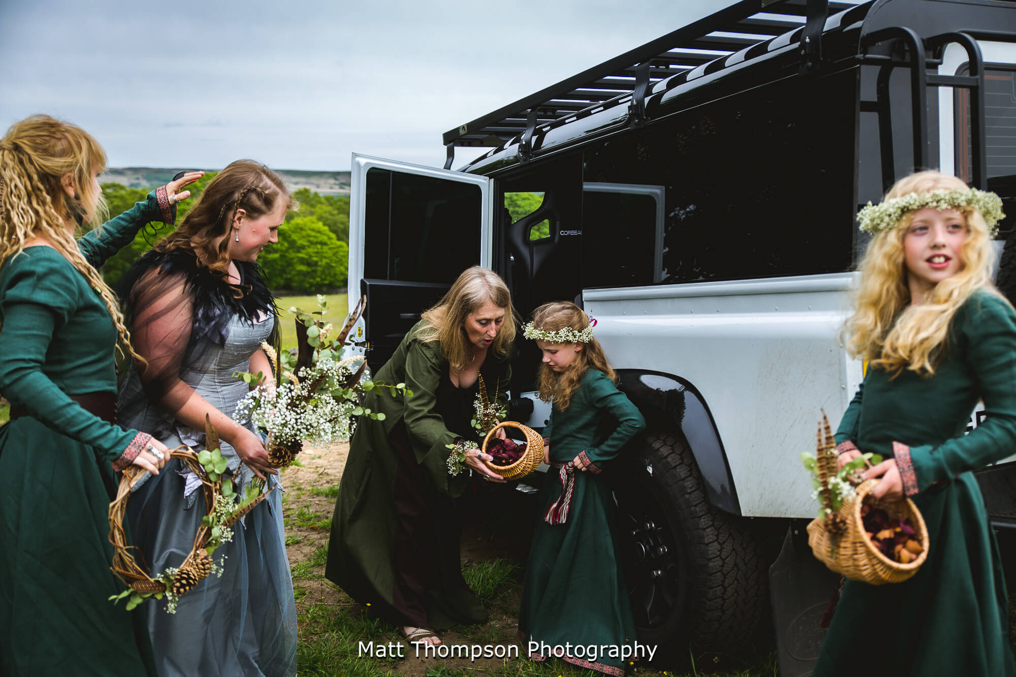 Bride and flower girls