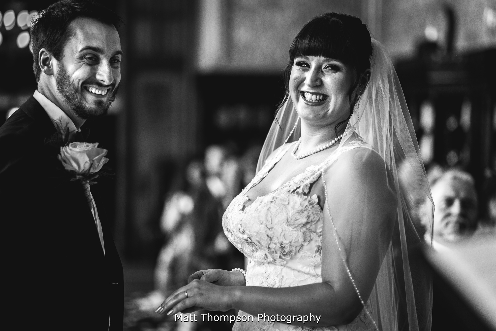 newly weds laughing
