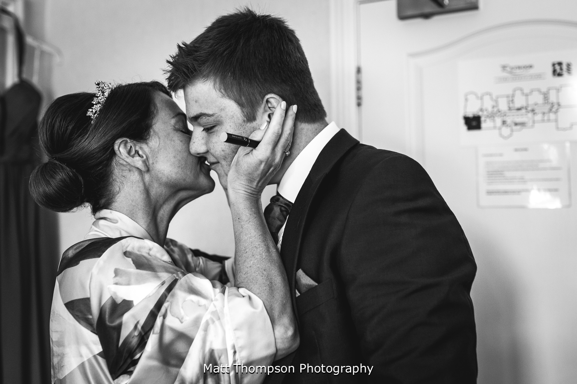 bride and son moment