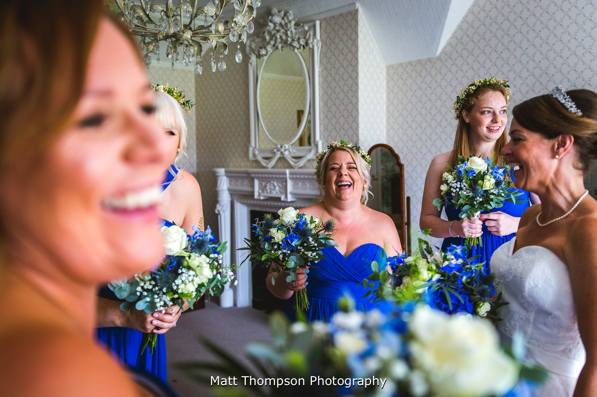 bridesmaids laughing