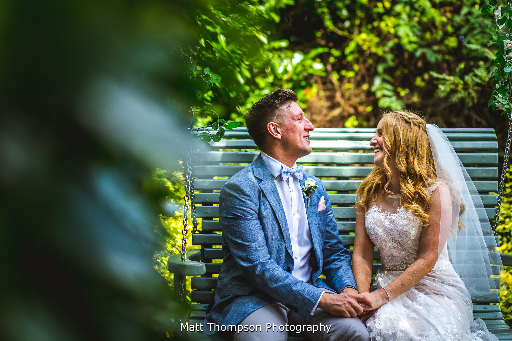 sitting down during wedding photos