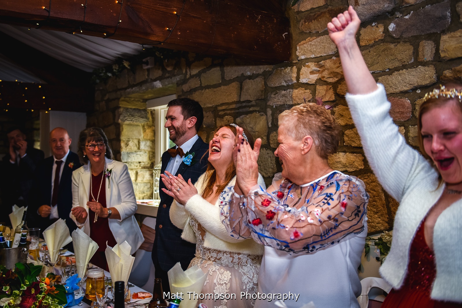 wedding party cheering