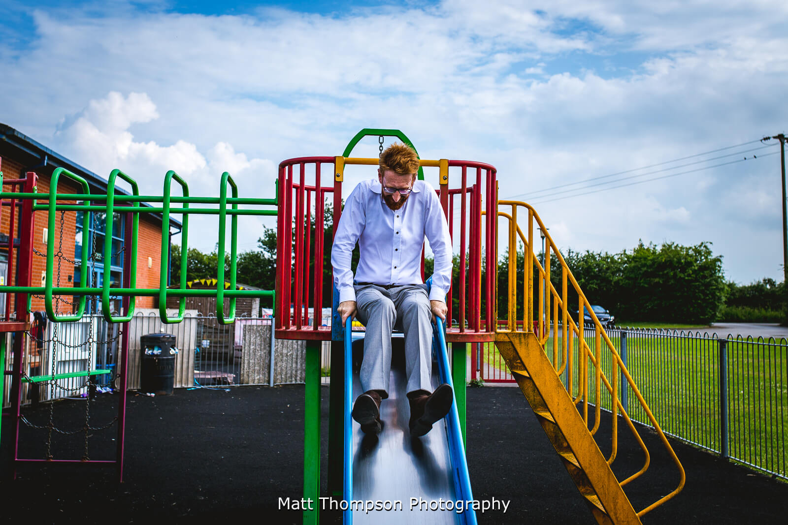 groom on a slide