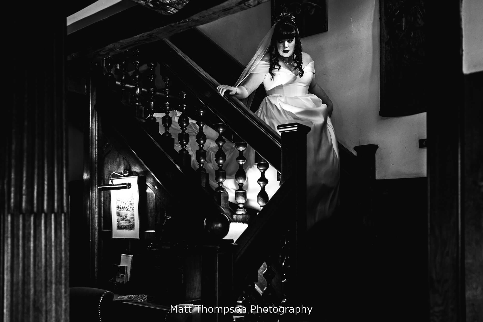 bride walking down stairs