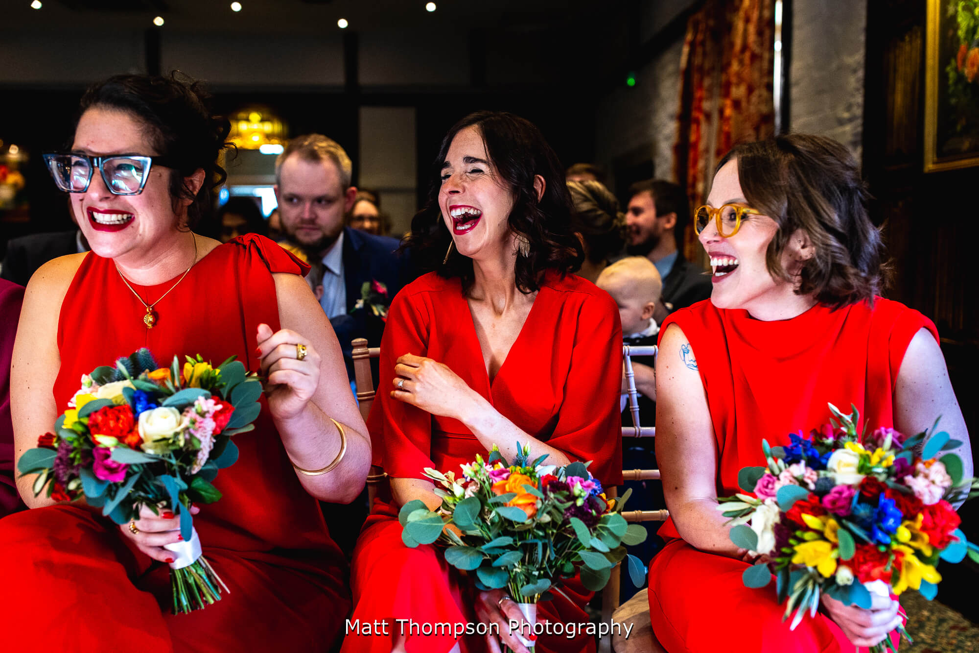 bridesmaids laughing