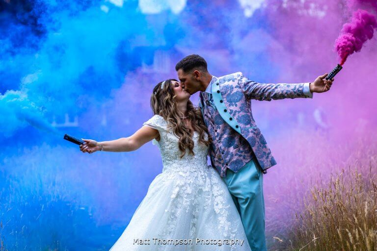 smoke bomb wedding photos