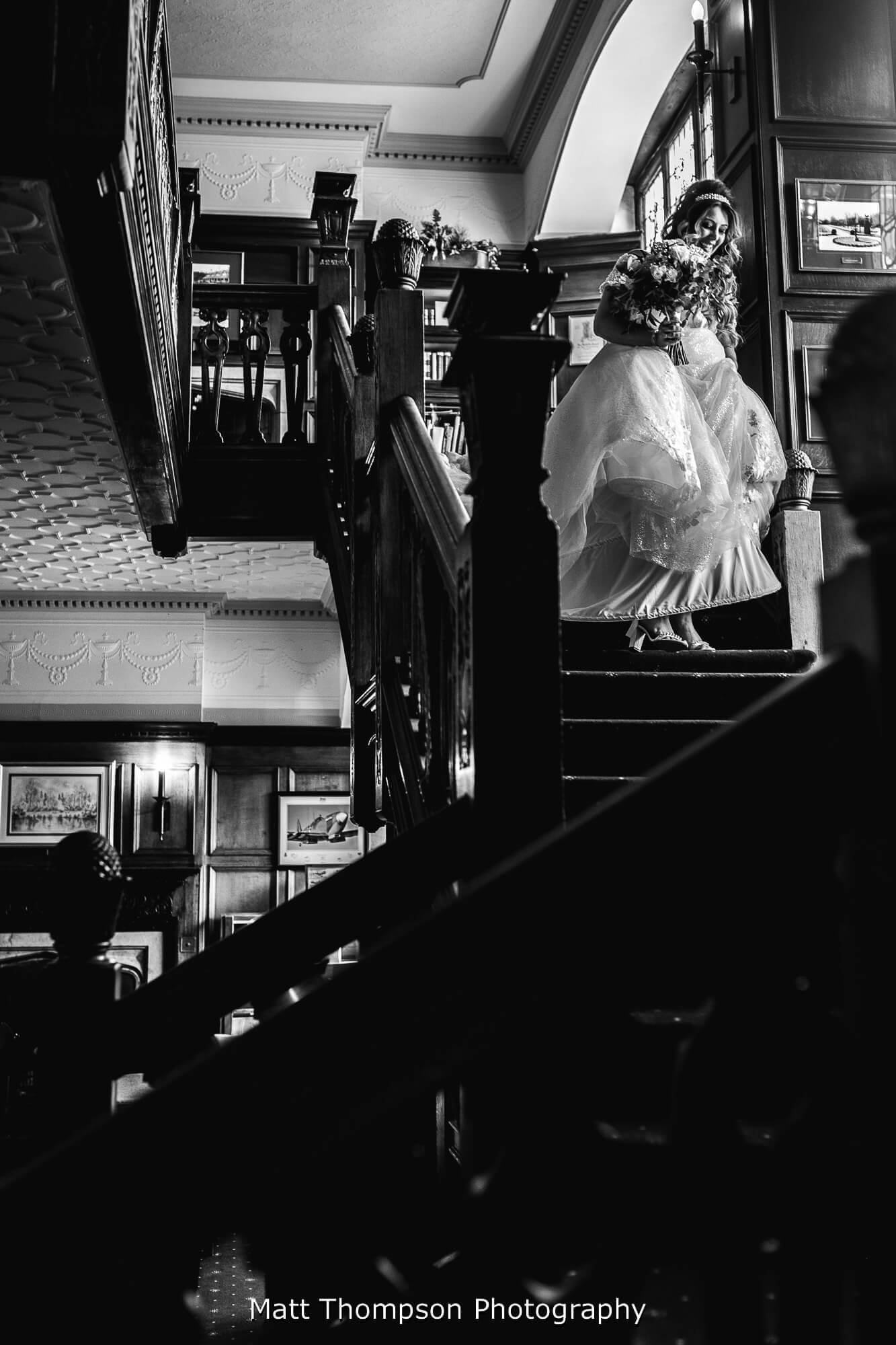 bride walking down stairs