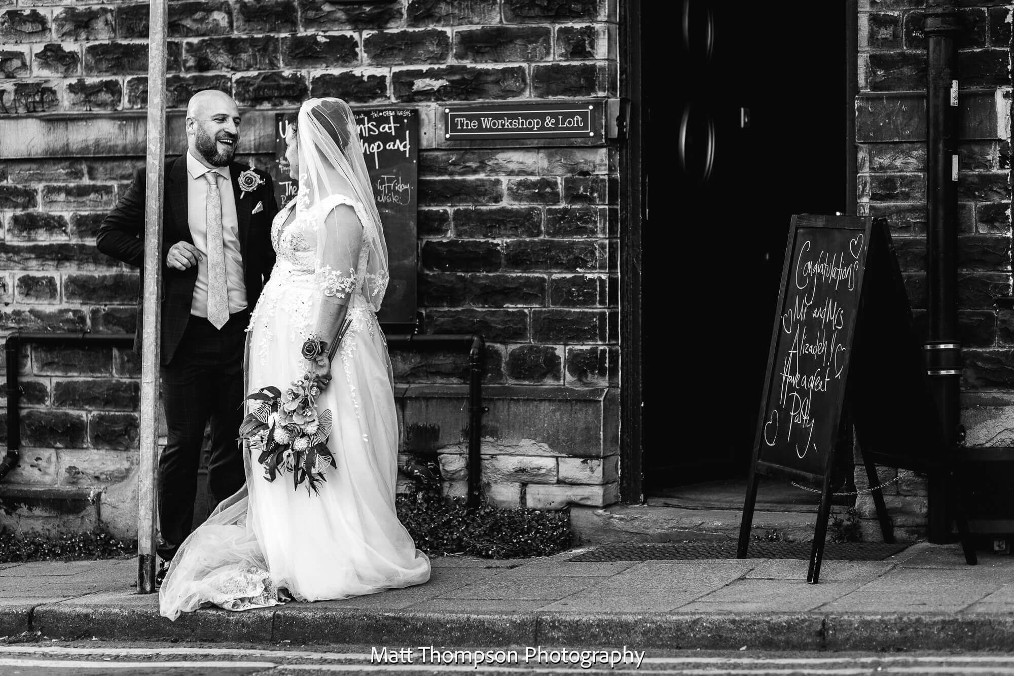 black and white wedding couple